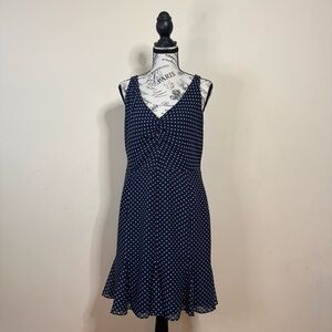 Kate Young for Target Navy Blue Polka Dot Dress Flounce Hem 12
